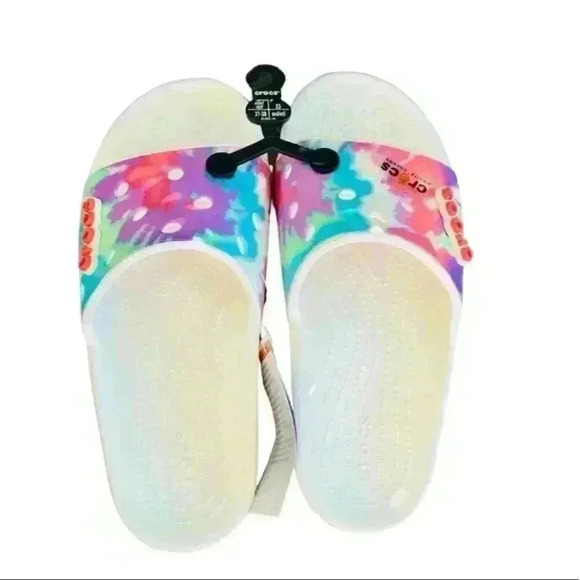 NEW CROCS - Iconic Tie Dye - Multicolor FUN comfort slides w/ holes for charms - Picture 8 of 8